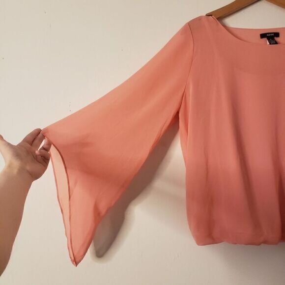 Alfani Pink Draped Blouse Bell Sleeves Chiffon Overlay Lined M - Picture 4 of 6